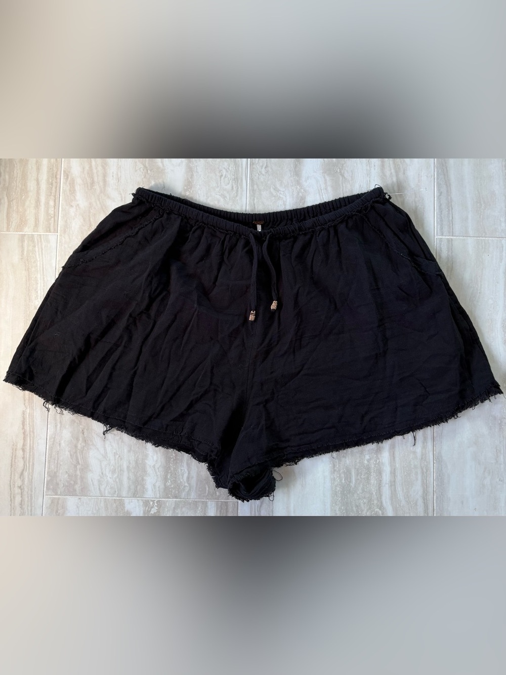 Free People Black Cotton Gauze Beach Lounge Shorts Frayed Hem With Pockets
NWOT